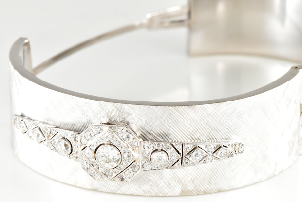 14K White Gold Diamond Bangle 