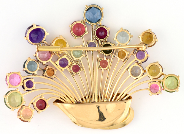 14K Yellow Gold Gemstone Pin