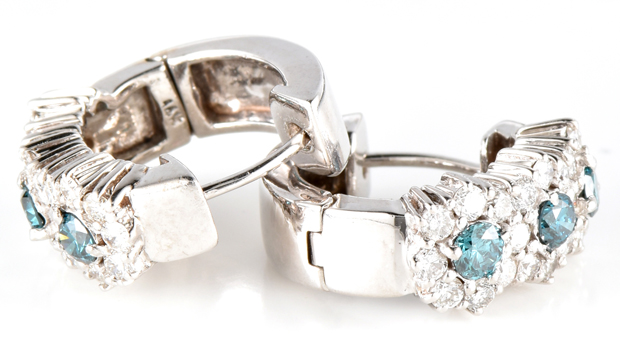 14K White Gold Blue Diamond Earrings