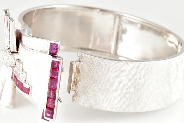 14K White Gold Ruby and Diamond Bangle 