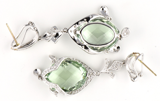 14K White Gold Green Amethyst Earrings