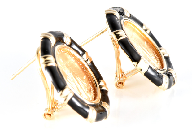 14K Yellow Gold 1/10th Ounce American Gold Eagle Coin Earrings