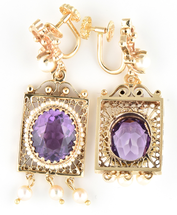 14K Yellow Gold Amethyst Earrings 