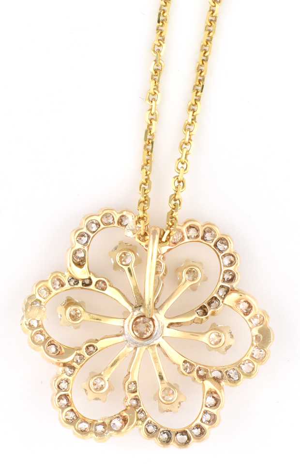 14K Yellow Gold Diamond Flower Pendant