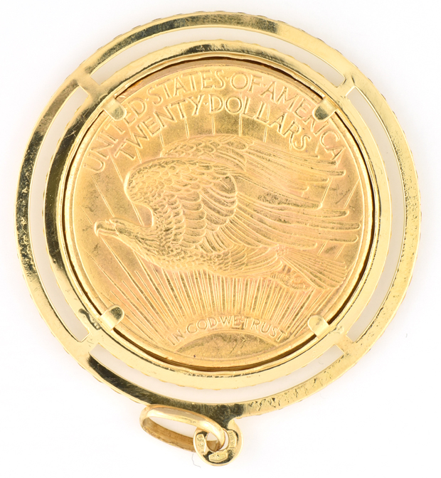 18K Yellow Gold Pendant with a Saint-Gaudens Coin 