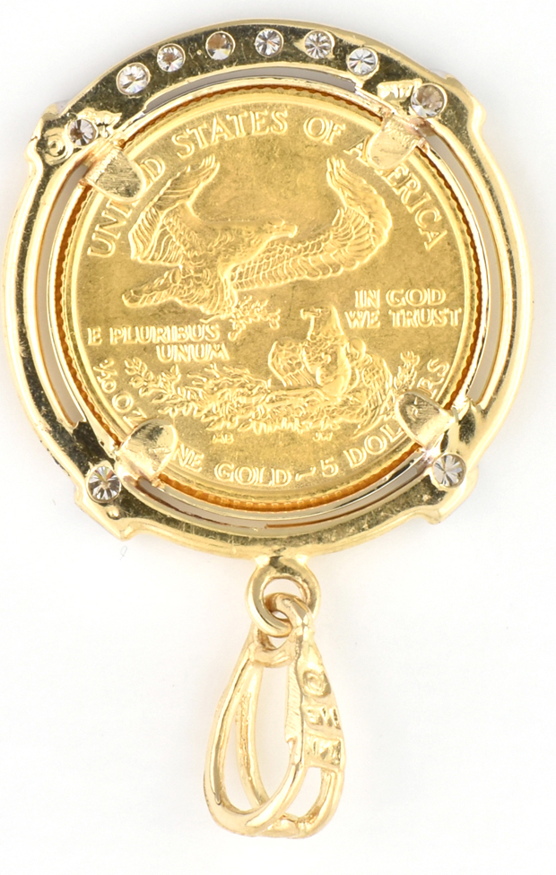 14K Yellow Gold 1/10th Ounce American Gold Eagle Coin Pendant