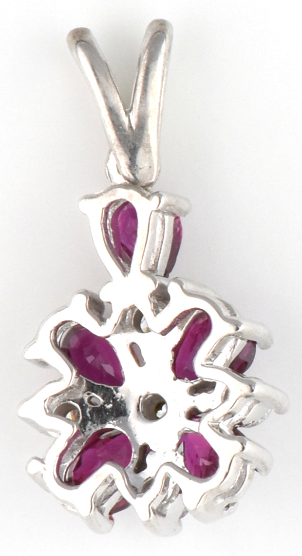 14K White Gold Diamond and Ruby Pendant