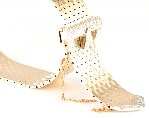 14K Yellow Gold Diamond Buckle Bracelet 