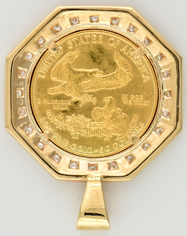 14K Yellow Gold Diamond Pendant with a One Ounce Gold Eagle Coin