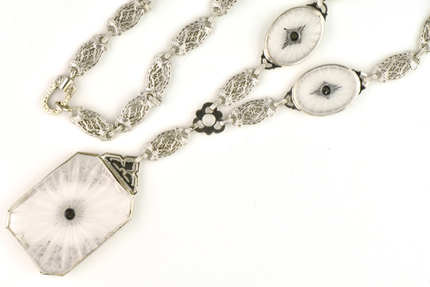 14K White Gold Camphor Glass Necklace