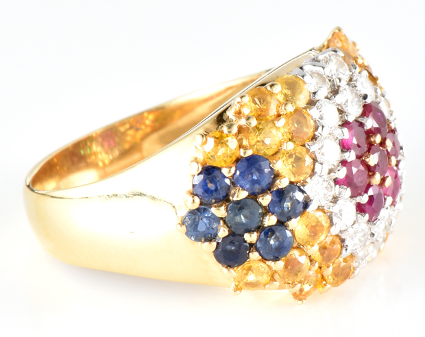 18K Yellow Gold Gemstone and Diamond Ring and Earring Set