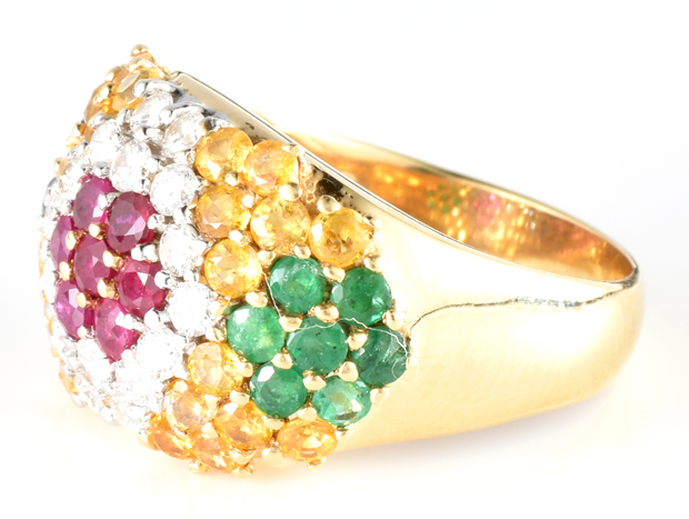 18K Yellow Gold Gemstone and Diamond Ring and Earring Set