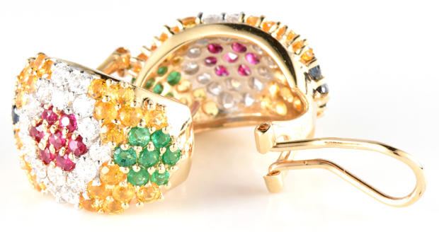 18K Yellow Gold Gemstone and Diamond Ring and Earring Set