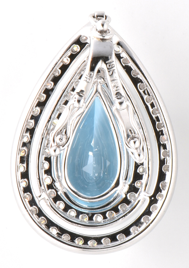 18K White Gold Blue Topaz and Diamond Pendant 