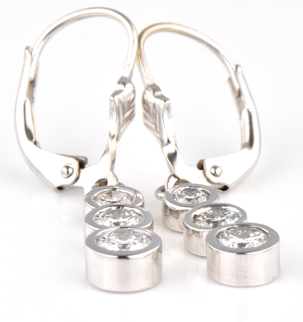 14K White Gold Diamond Dangle Earrings 