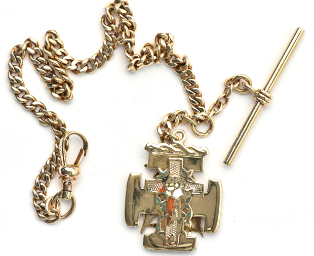 10K Yellow Gold Watch Chain with Mason Watch Fob