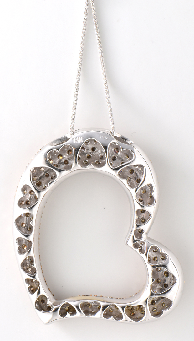 14K White Gold Chocolate Diamond Heart Pendant