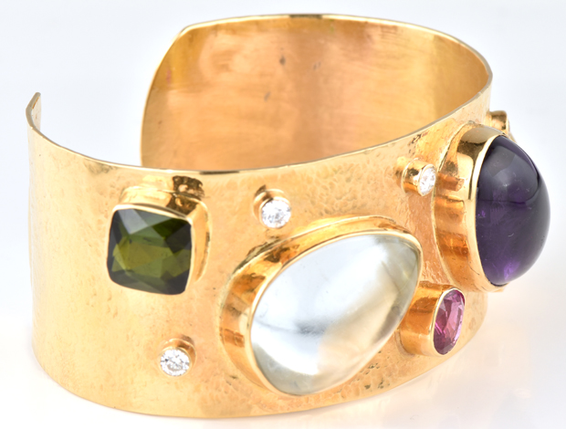 18K Yellow Gold Gemstone Cuff Bracelet
