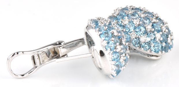 18K White Gold Blue Topaz and Diamond Earrings