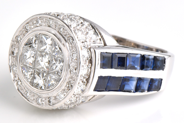 18K White Gold Le Vian Diamond and Sapphire Ring