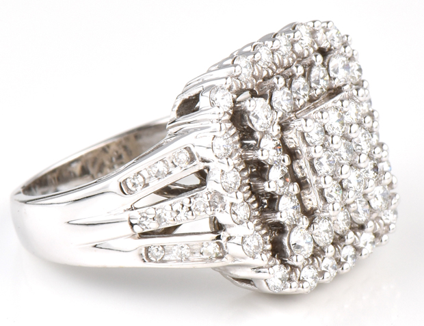 14K White Gold Square Diamond Cluster Ring