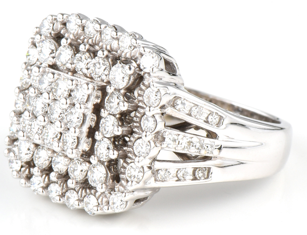 14K White Gold Square Diamond Cluster Ring