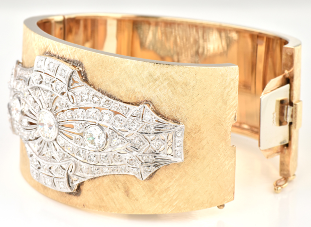 14K Yellow Gold and Platinum Diamond Bangle