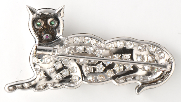 14K White Gold Cat Pin