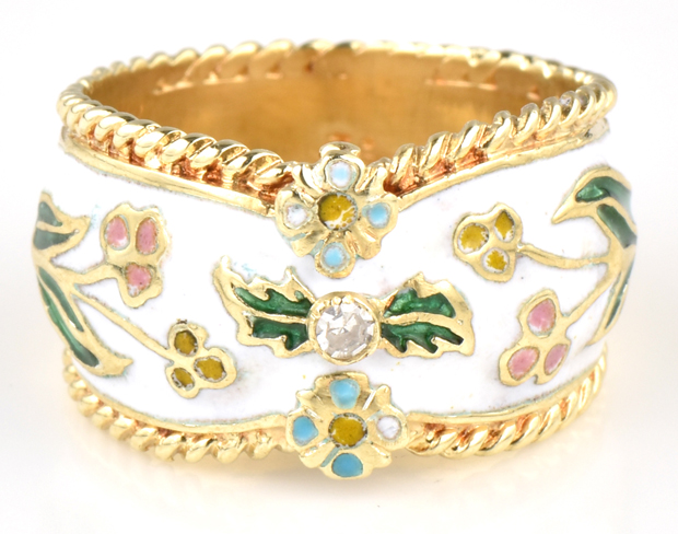 14K Yellow Gold Enamel Ring