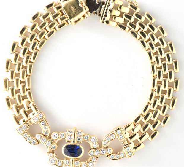 14K Yellow Gold Diamond and Sapphire Bracelet