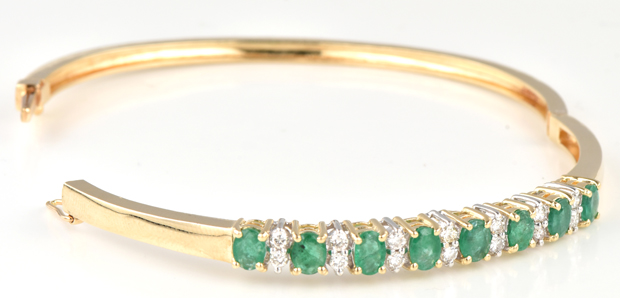 14K Yellow Gold Emerald Bangle