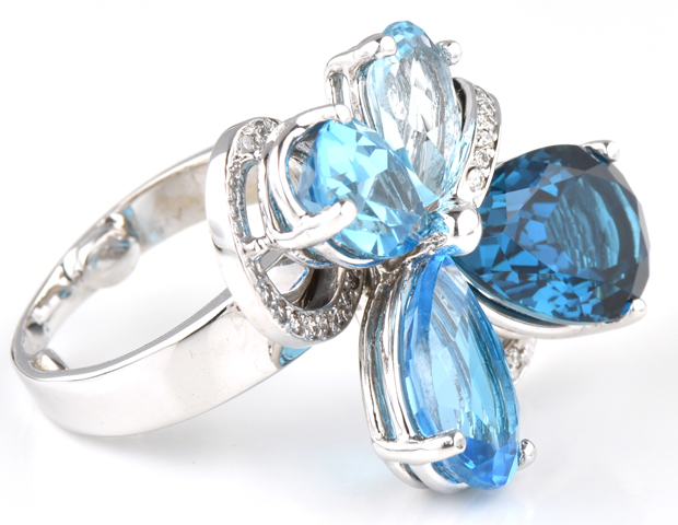 14K White Gold Blue Topaz Ring
