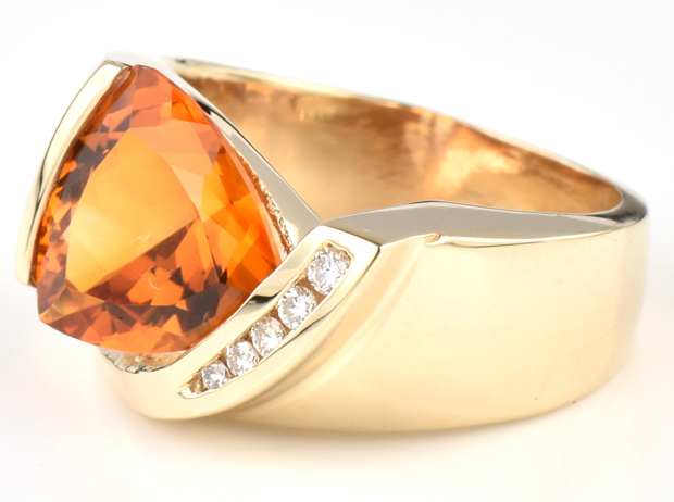 14K Yellow Gold Citrine and Diamond Ring 