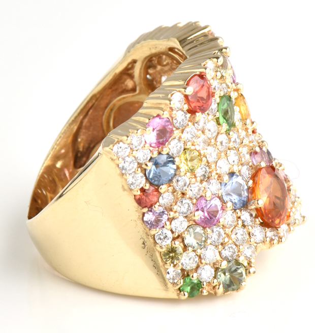 Yellow Gold Gemstone and Diamond Band