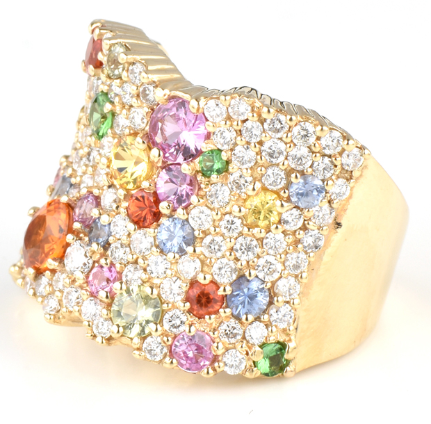 Yellow Gold Gemstone and Diamond Band