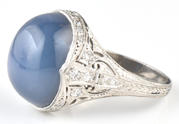 Platinum Star Sapphire and Diamond Ring