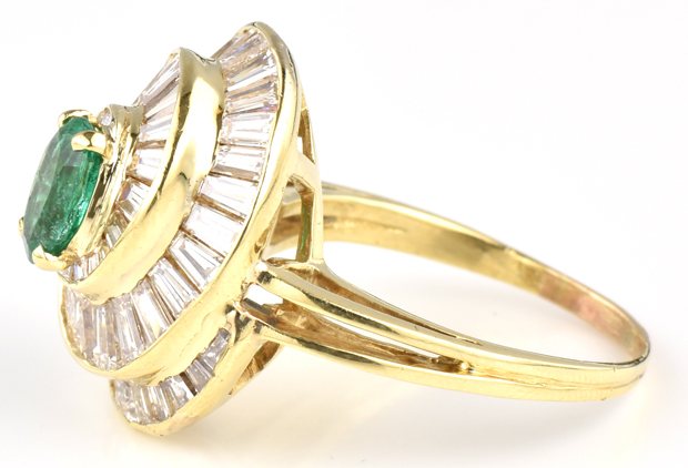 14K Yellow Gold Diamond and Emerald Ring