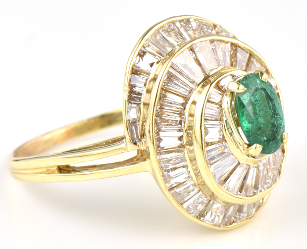 14K Yellow Gold Diamond and Emerald Ring