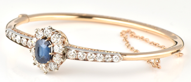 14K Yellow Gold Diamond and Sapphire Bangle