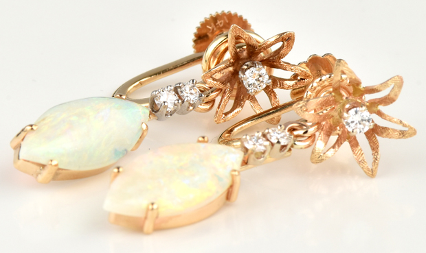 14K Yellow Gold Opal Earrings