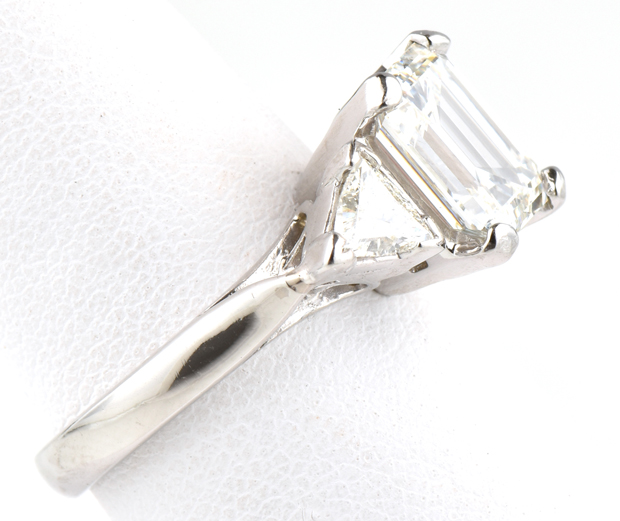 Platinum Diamond Ring with a 2.16 Carat Emerald Cut GIA #6187630206