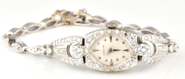 Ladies 14K White Gold Hamilton Diamond Watch