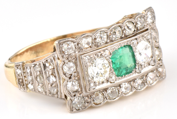 14K Two-Tone Diamond and Emerald Ring