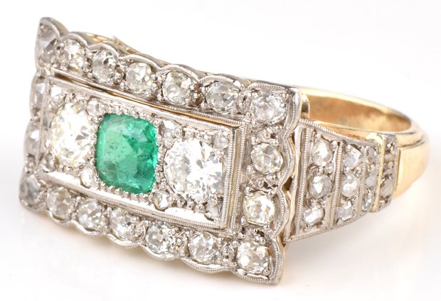 14K Two-Tone Diamond and Emerald Ring