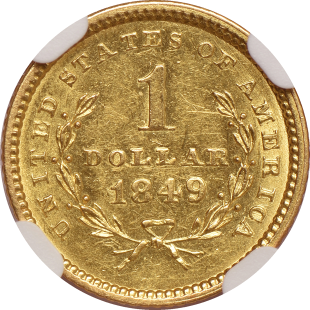 1849 Open Wreath NGC AU-58, and an 1854 Type 1 PCGS MS-62, both CAC