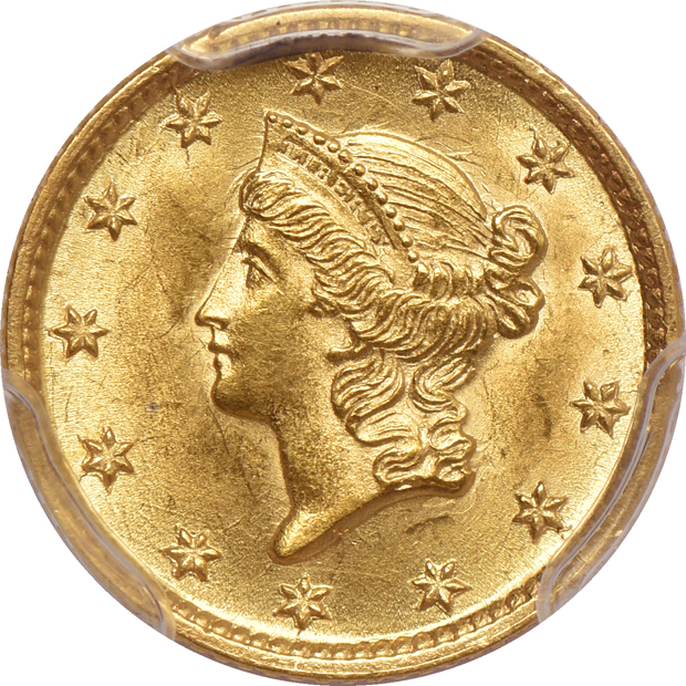 1849 Open Wreath NGC AU-58, and an 1854 Type 1 PCGS MS-62, both CAC
