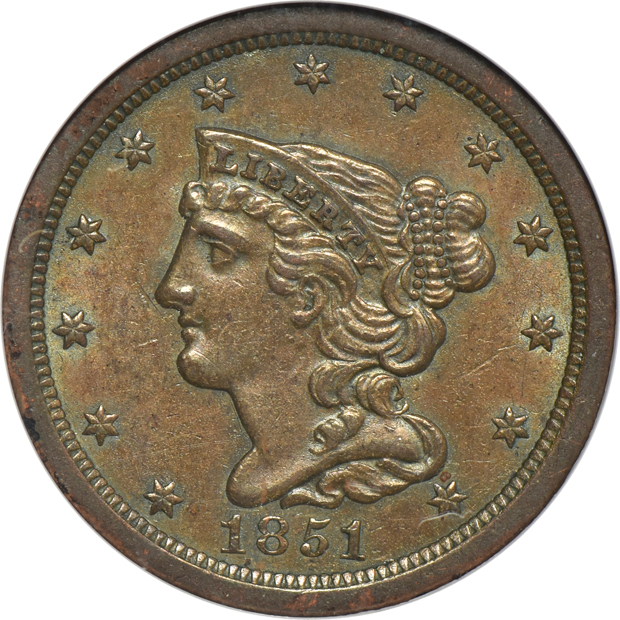 1851 B-1 MS-63 BN, 1853 C-1 MS-64 BN, and an 1856 C-1 MS-64 BN, all NGC