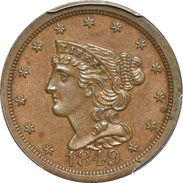 1849 MS-63BN, 1857 MS-64BN CAC, and an 1855 MS-64BN CAC, all PCGS