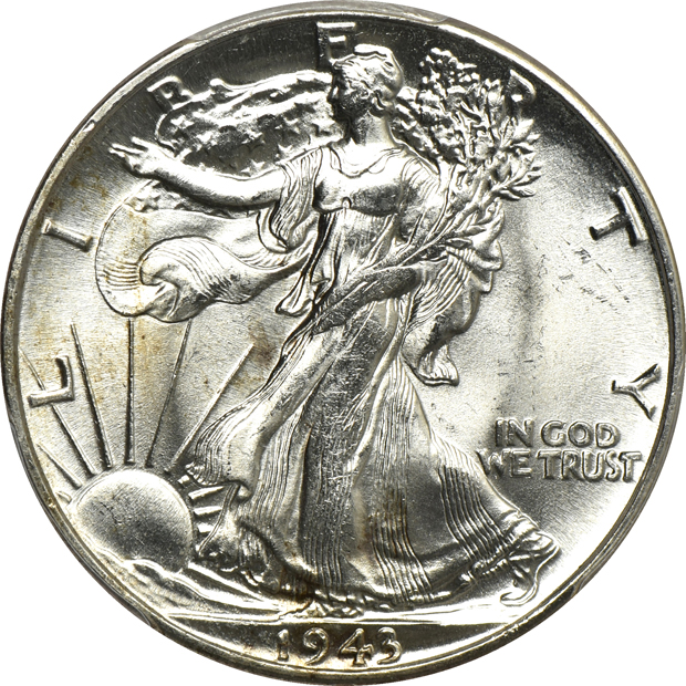 Five Walking Liberty half-dollars, all PCGS and CAC