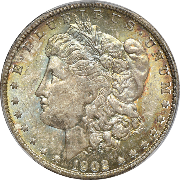 Seven Morgan silver dollars, all PCGS MS-63 CAC